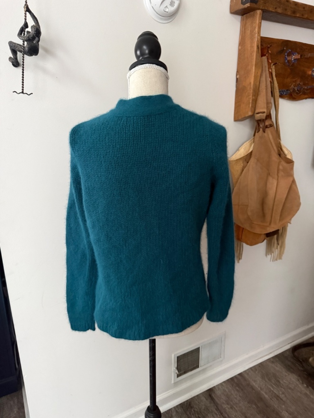 SARAH SPENCER Nylon, Angora, Lambswool Teal Sweater Cardigan M - Picture 3 of 3